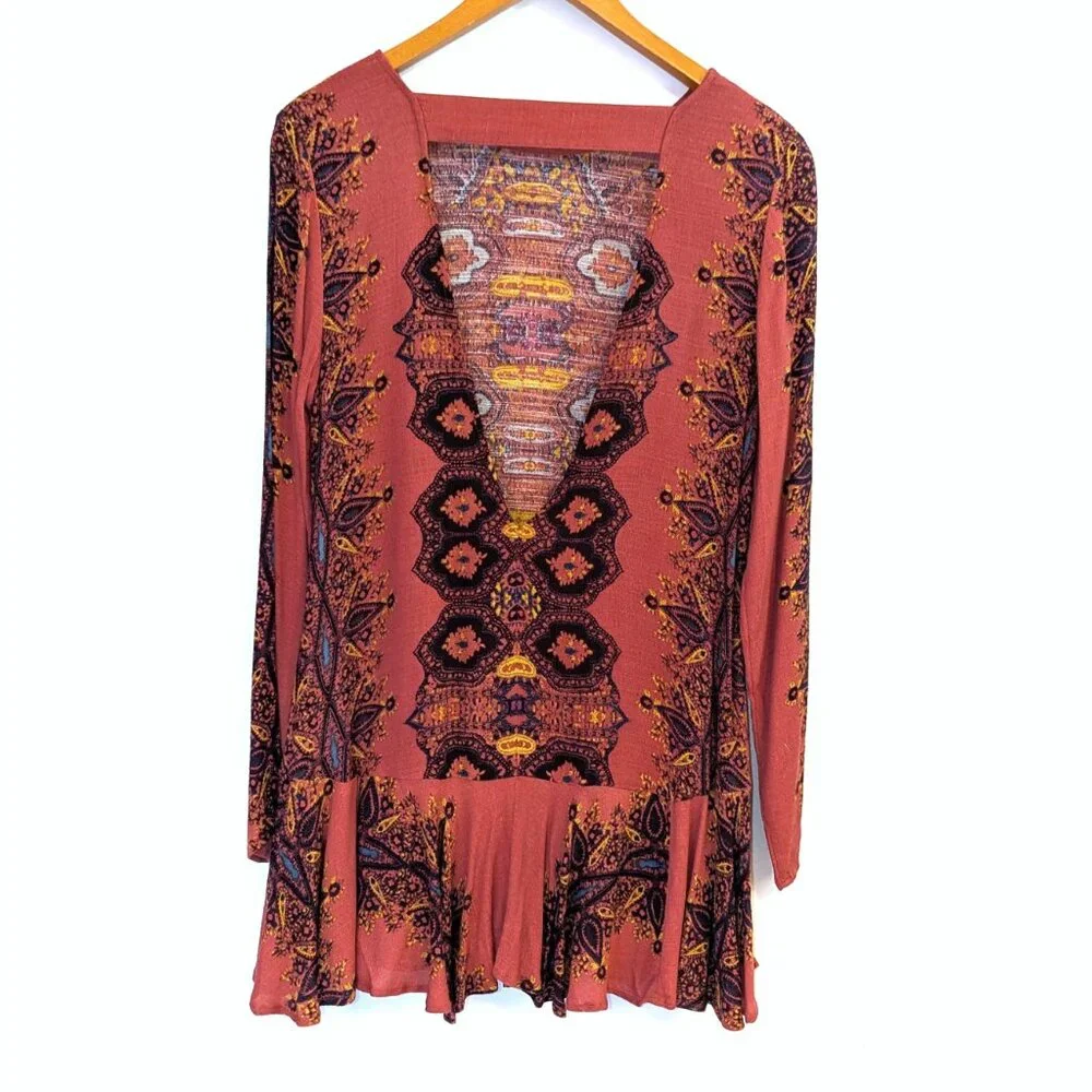 NWT Free People	| Open Back Smooth Talker Mini Tunic Dress Paisley | Size Small